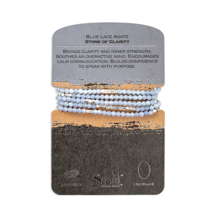 Stone Wrap Bracelet/Necklace - Blue Lace Agate/Silver for wholesale by Scout Curated Wears