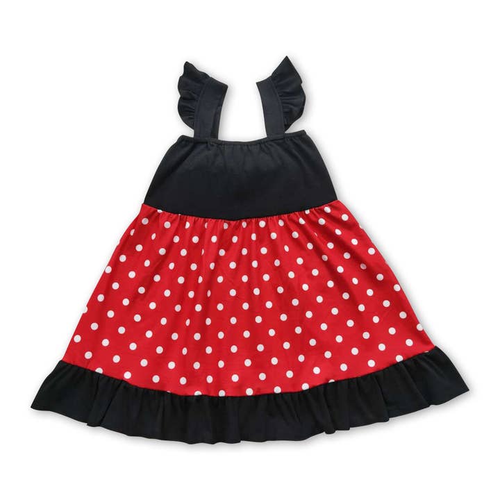 Yawoo Garments - Wholesale Dress - Kids - Red polka dots bow flutter sleeves princess baby girls dress