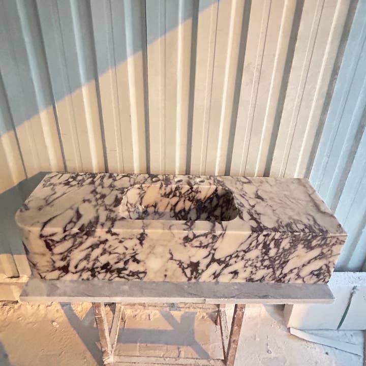 Arbon Marble – wholesale Tillbehörsset till badrum – Calacatta Viola Höger Hörn Handfat, Väggmonterat Handfat, Bondgårdshandfat, Marmortvättställ, Antik Marmor Flytande Kommod För Badrum