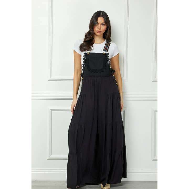 Veveret - Wholesale Jumpsuit - Women's - Embroidered Strap Flowy Jumpsuit