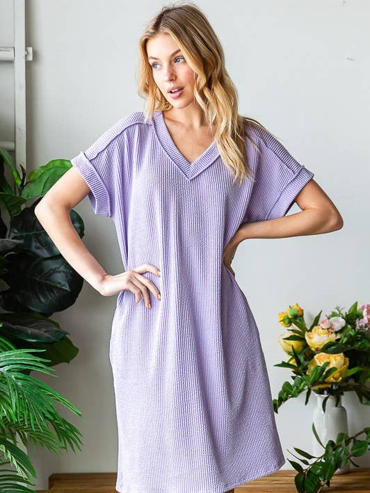 HEIMISH - Wholesale Dress - Women's - ED6846-10 DOLMAN SHORT SLEEVE WITH BAND V NECK SOLID URBAN R