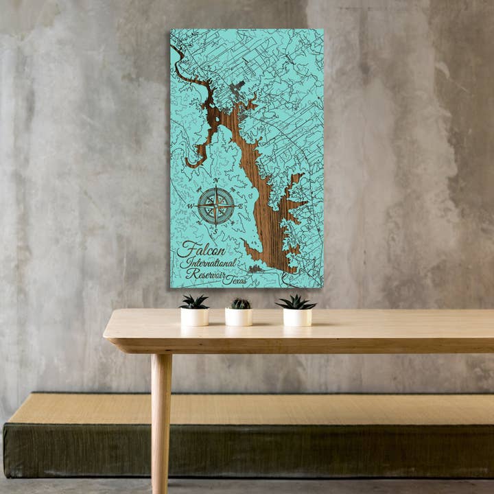 Texas : carte des rues du réservoir international Falcón pour la vente par Fire & Pine