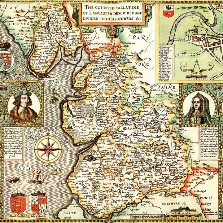 Lancashire Historical Map (1610) for wholesale by Map Marketing Limited