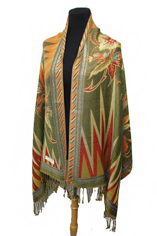 Cap Zone - Wholesale Scarf - Women's - Sharp Geometric Golden Shimmered Floral Pashminas3