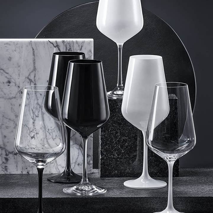 DIAMANTE - Wholesale Wine Glass - Black And White Painted Wine Glasses Pair - Matching Crysta2