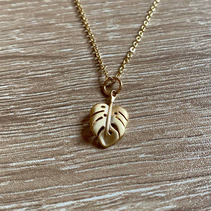 Gold Mini Monstera Pendant/Charm Necklace for wholesale by Plant Lover