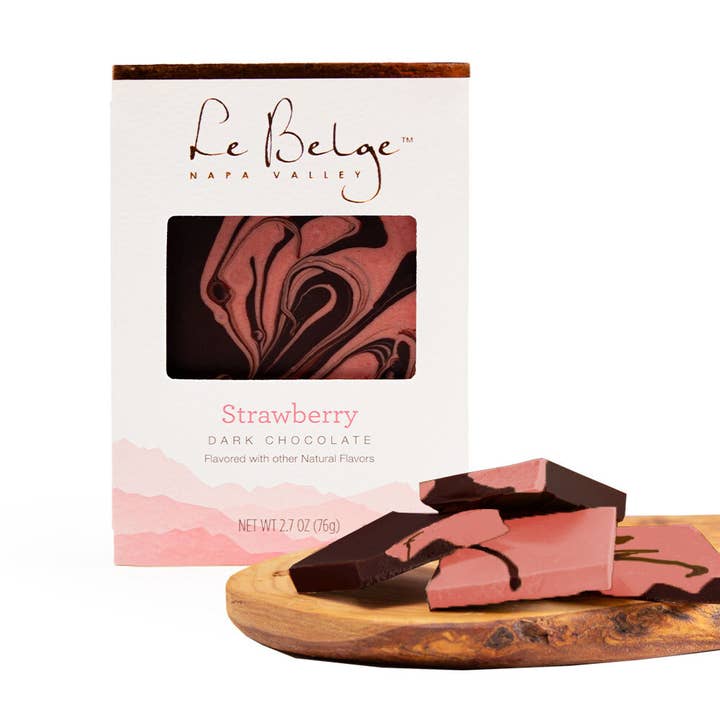 Color Splash | Strawberry Dark Chocolate 2.7 oz Bar for wholesale by Le Belge Chocolatier, Inc