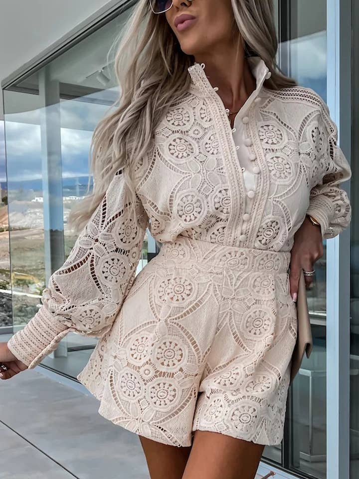 Lily Clothing - Wholesale Top & Short Set (NOT Loungewear) - Women's - SINGLE BREASTED STAND COLLAR LACE SHORTS SUIT9