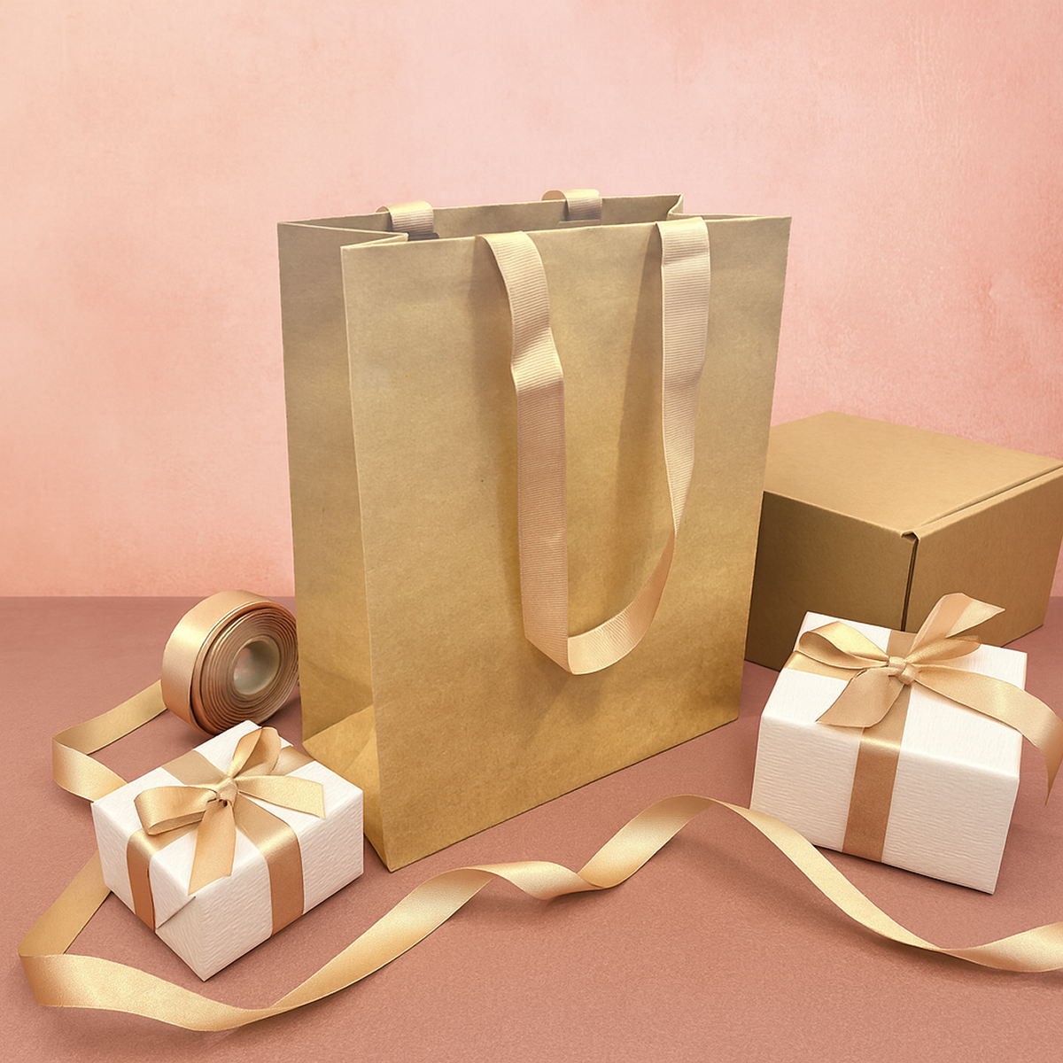 Kis Paper - Wholesale Gift Bag - Contour Luxe 8x4x10 Kraft Paper Bags Brown Handle2