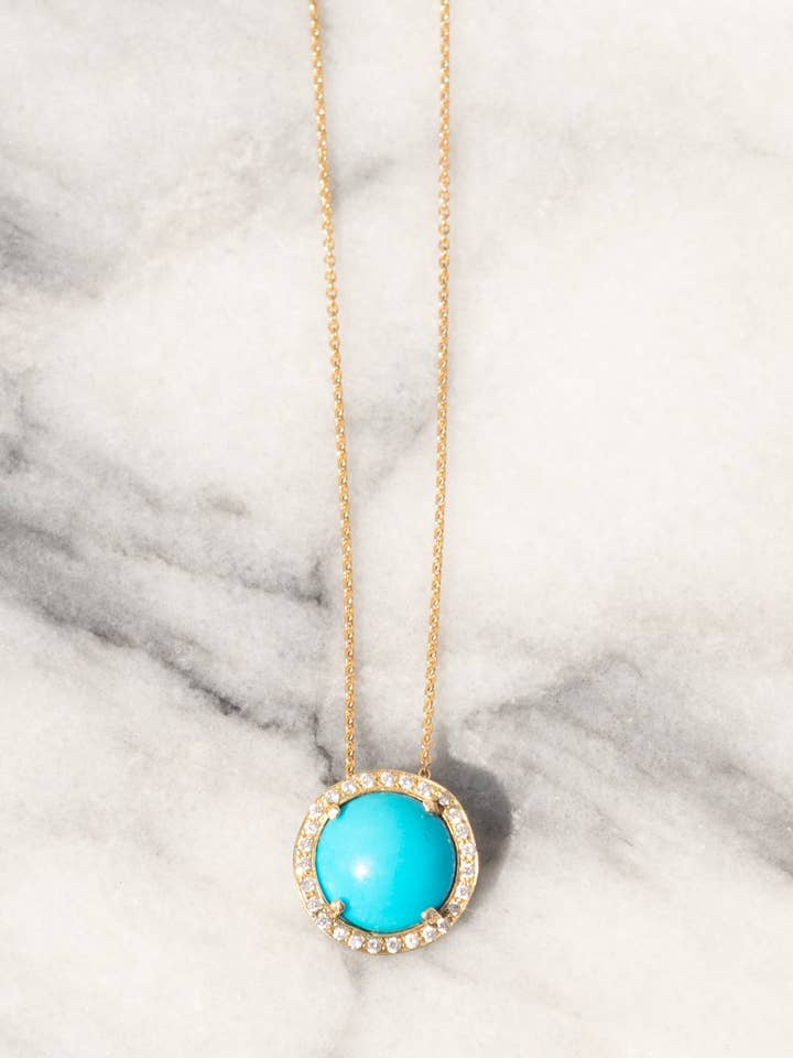 Auréole Cabochon Necklace | Sleeping Beauty Turquoise | 14K Gold for wholesale by Janna Conner