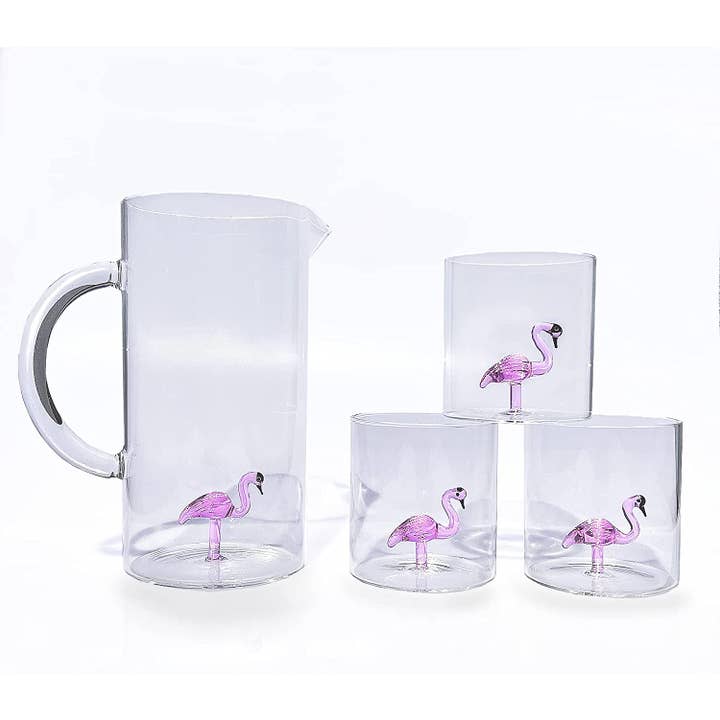 The Wine Savant / Khen Glassware - Wholesale Pitcher - Flamingo Pitcher & Glasses Set Decanter with 4 Flamingo Glas