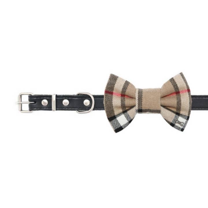FUNKY DOG – Großhandel Fliege für Haustiere – Hund – Hundehalsband mit Fliege im Burberry-Stil, braunes Karo, für kleine & große Hunde