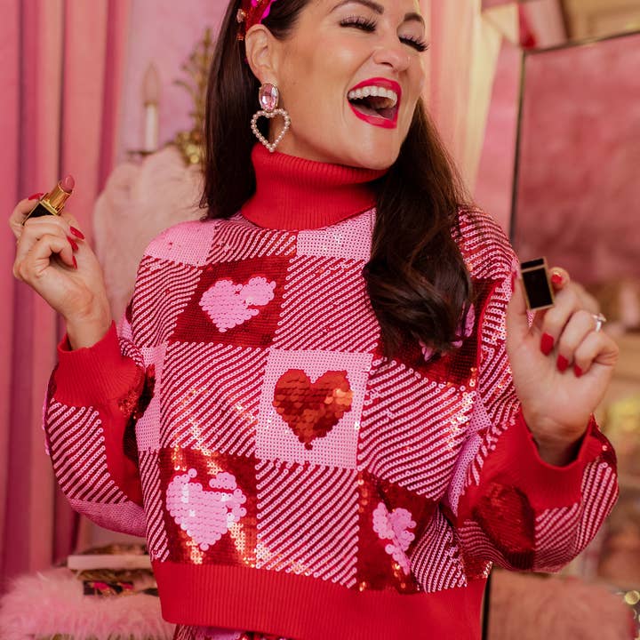 Sequin Hearts Plaid Sweater for wholesale by Brianna Cannon