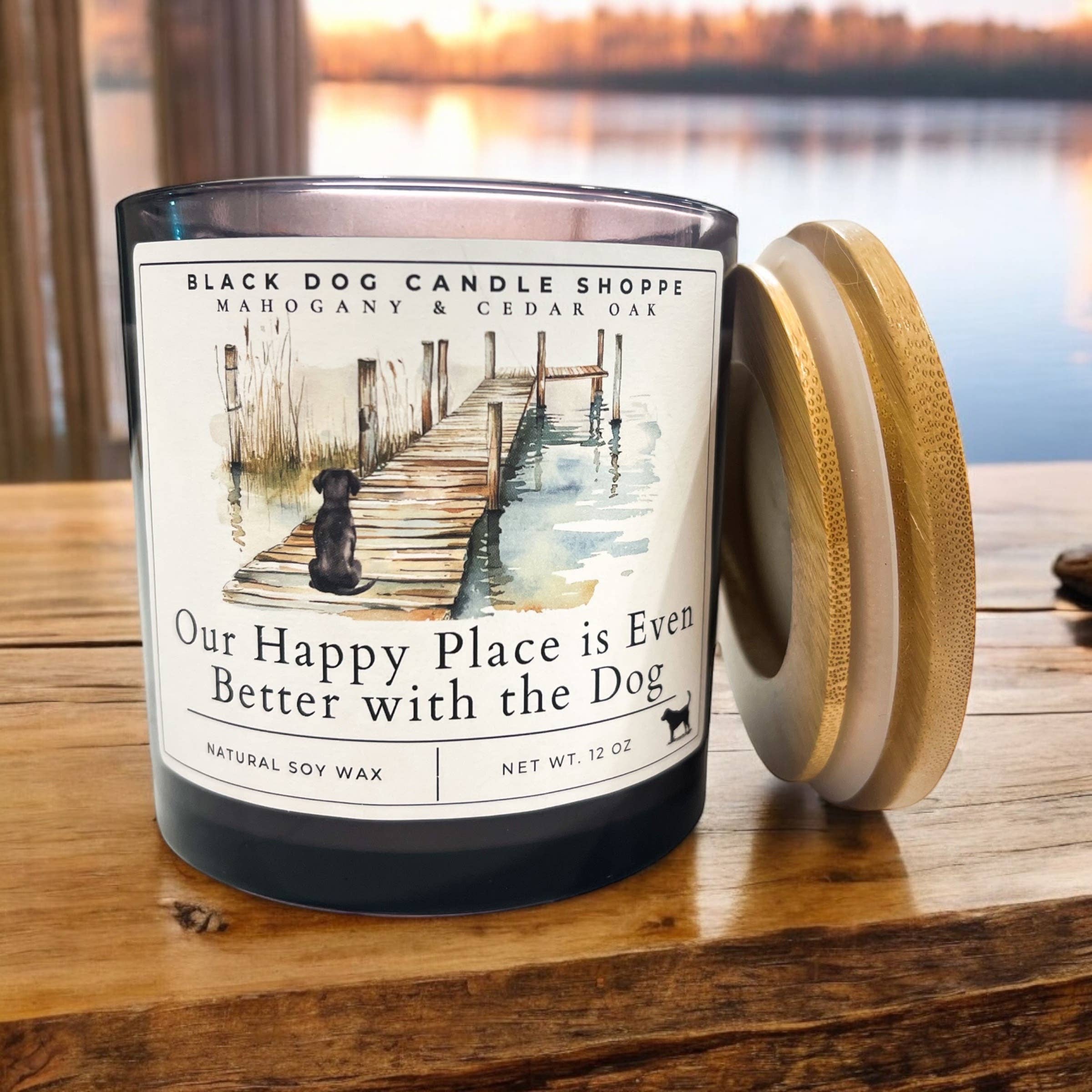 The Black Dog Candle Shoppe - Wholesale Jar/Filled Candle - Our Happy Place is Even Better with the Dog - Double Wick 1