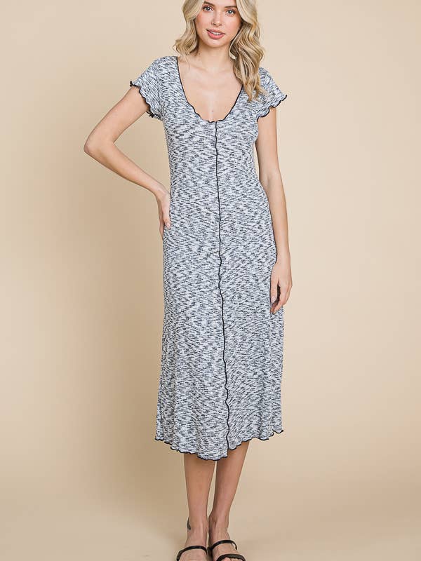 CRD1652X - V-HALS KORTÆRMET A-LINJE MIDI KJOLE for engroshandel hos Culture Code