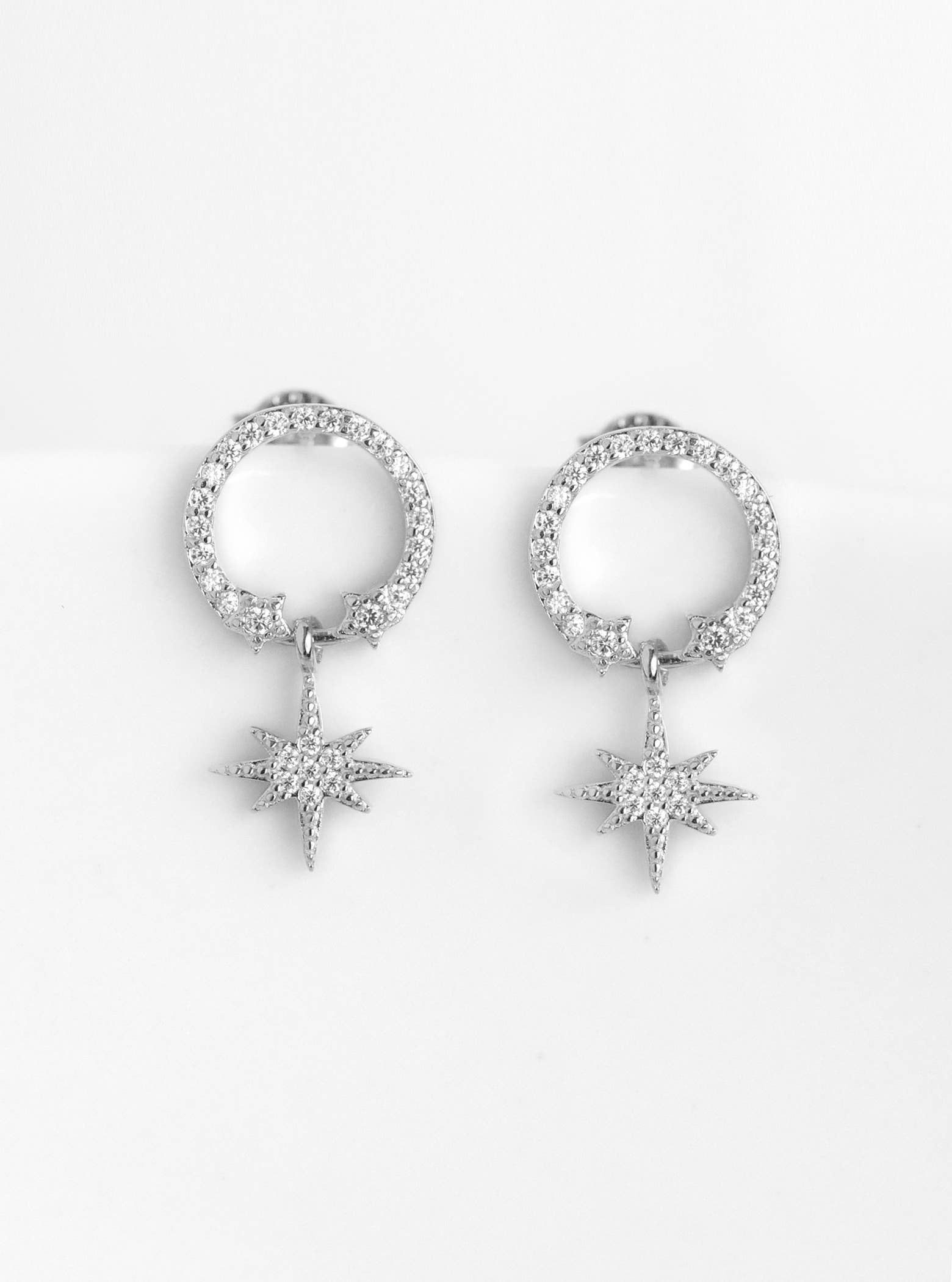 FELIX Z DESIGNS - Wholesale Hoop Earrings - 925 Silver Stud CZ Hoop Earring W/ Dangling Star0