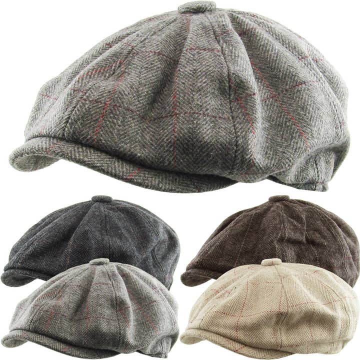 KBETHOS - Wholesale Newsboy/Schoolboy Hat - Men's - Herringbone Button Ascot