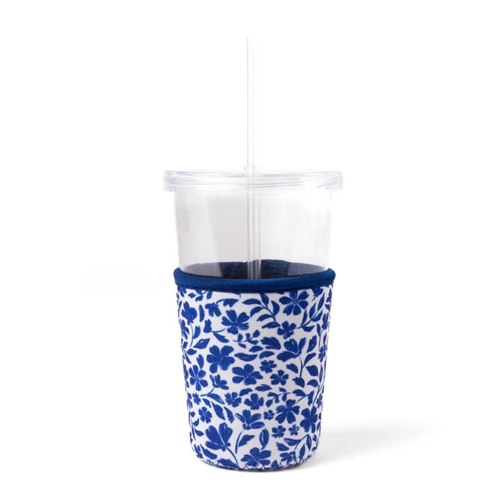 Elyse Breanne Design - Wholesale Drink Huggers & Koozies - Porcelain Floral Drink Sleeve, Iced Coffee, Drink Koozie