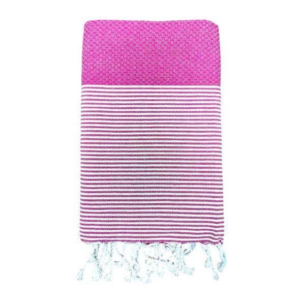 Fuchsia lyserød stribet bikube Fouta, strandhåndklæde for engroshandel hos SoBeach
