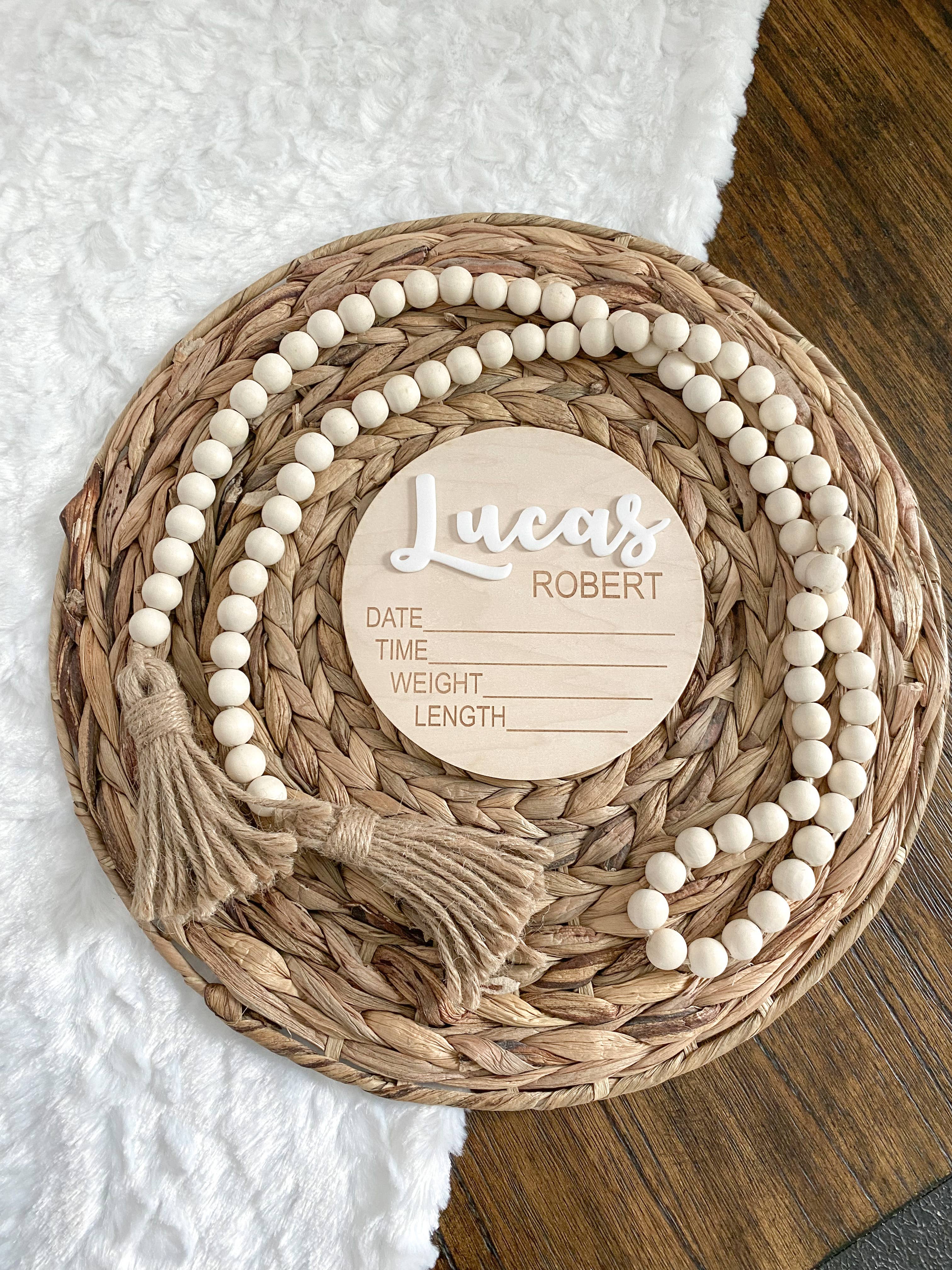 Claire and Bella - Wholesale Milestone Art/Keepsake - Kids & Baby - CUSTOM NAME Birth Stat Announcement Wood Disc - Layered 3D2