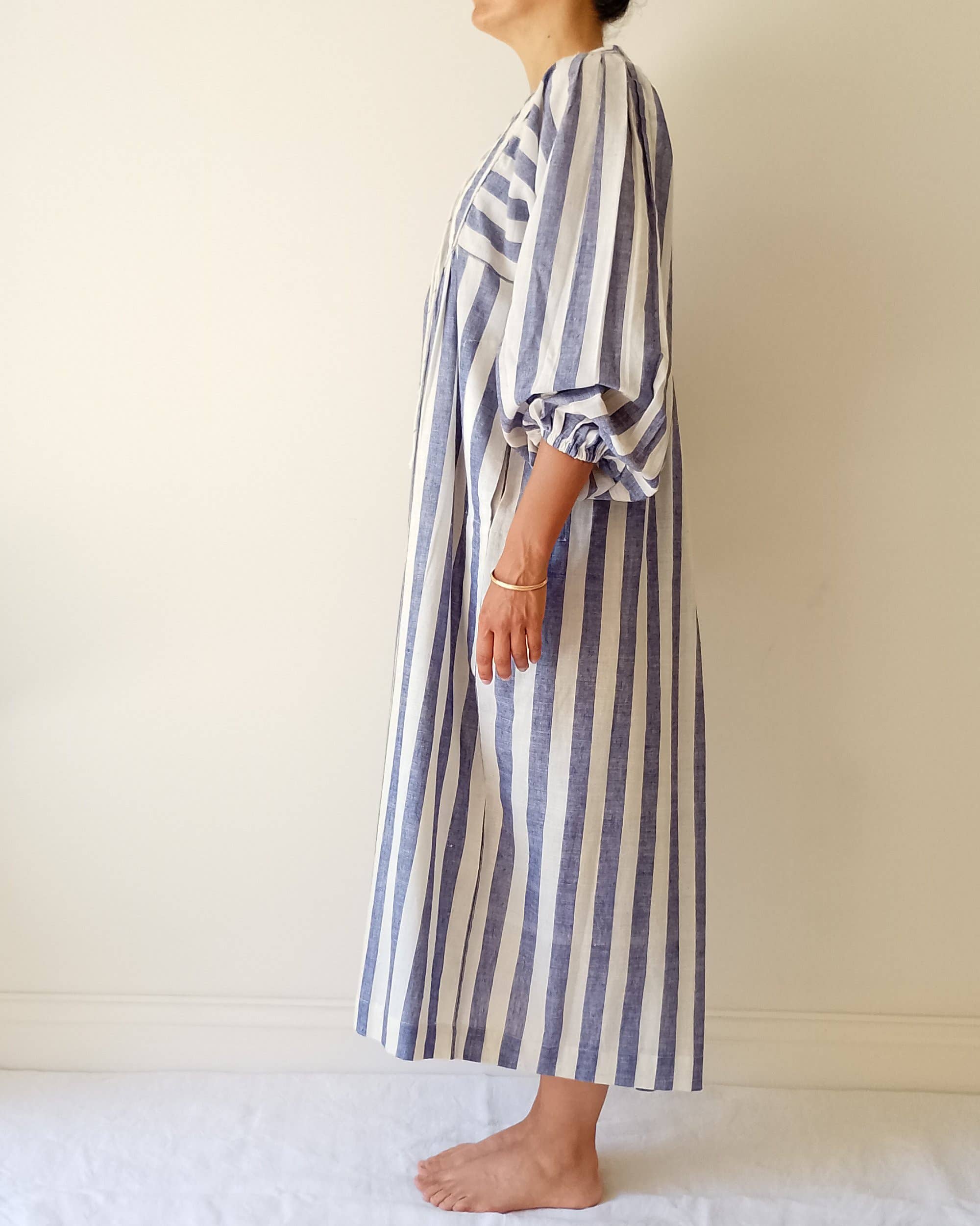 Cotton Conscious – wholesale Dress – Women's – Organic Cotton Quilted Maxi Dress – Blue Striped, Pockets, 3
