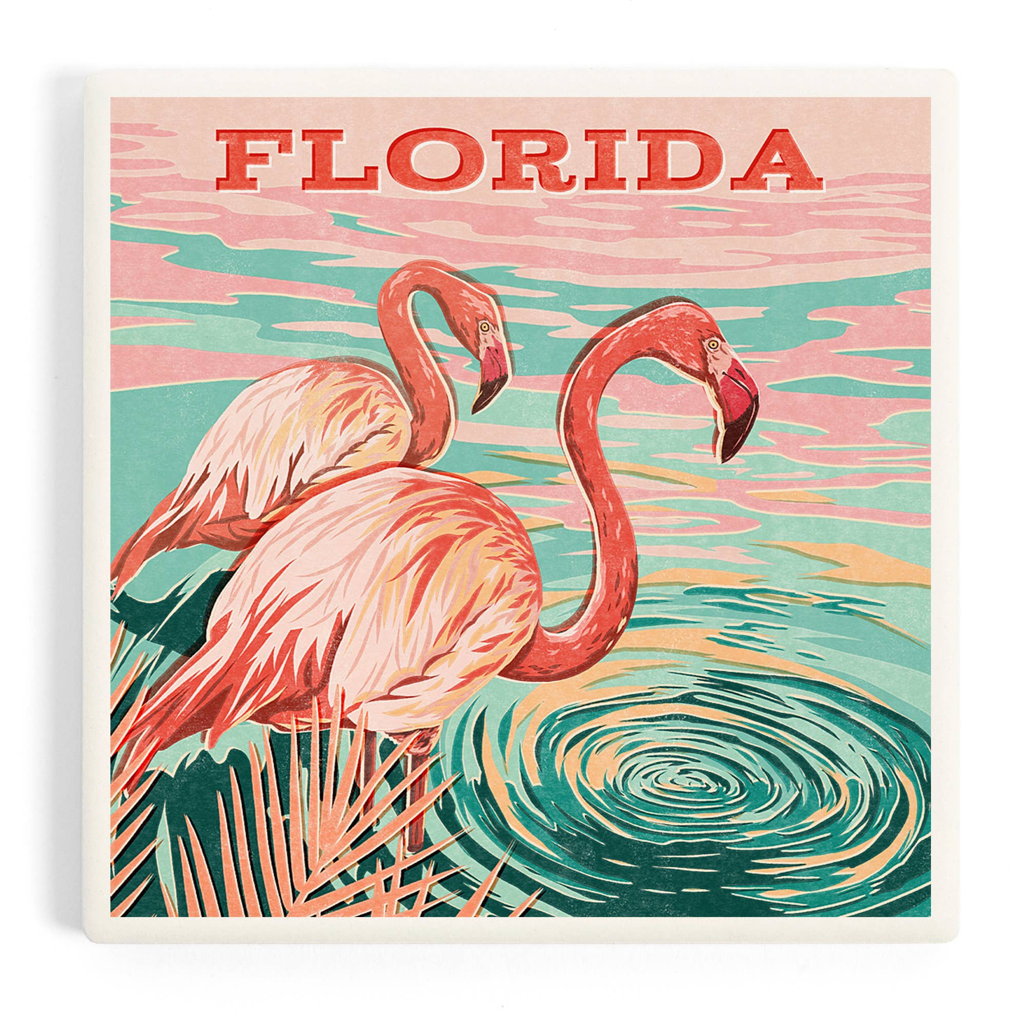 Lantern Press - Wholesale Coasters - CERAMIC COASTER Florida, Vintage Print Press, Flamingo0