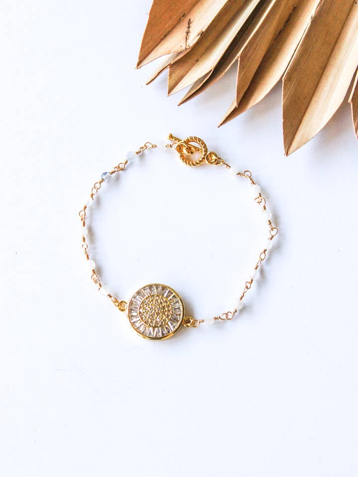 18K Toggle Clear Quartz Medallion Bracelet for wholesale by Bali Queen