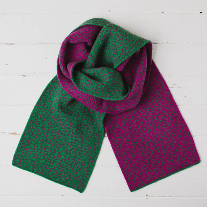 Scatter reversible scarf - billiard green and honesty for wholesale by Miss Knit Nat