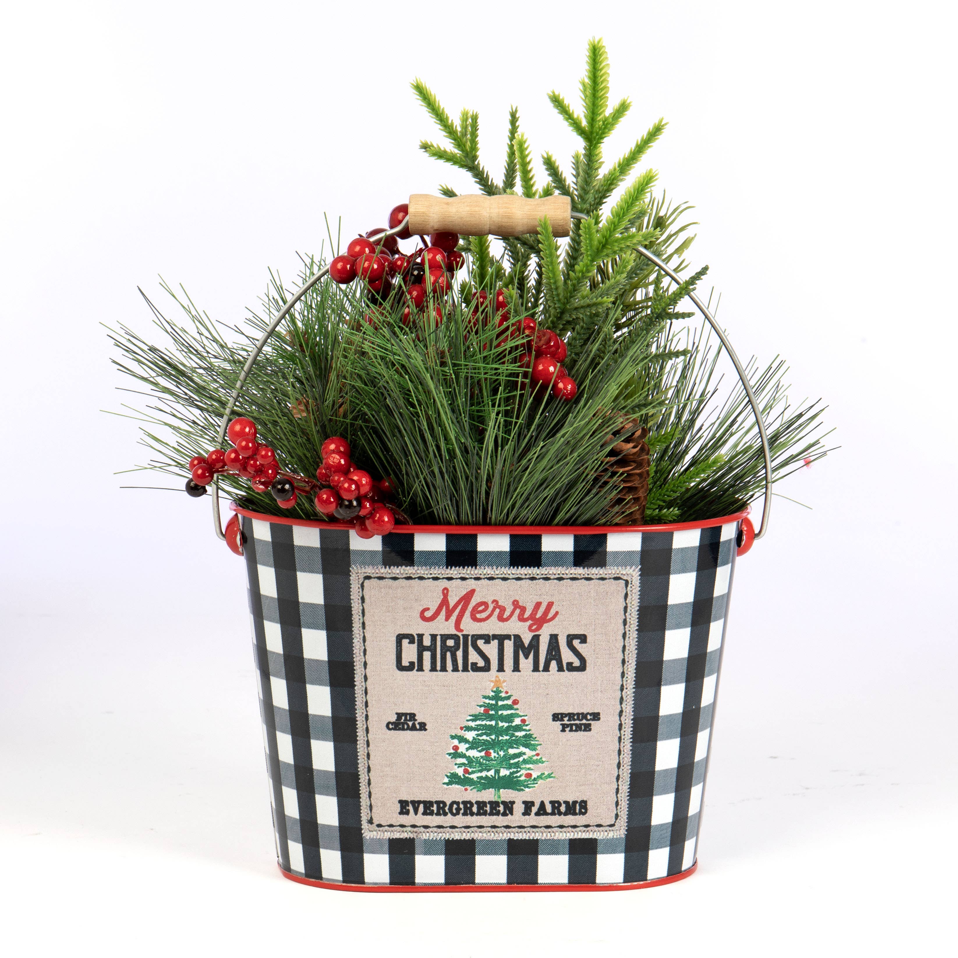 Willow Group - Wholesale Planter Box - Oval Tin Bucket Merry Christmas w/ White Buffalo Check3