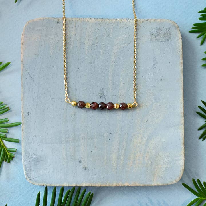 Garnet Gemstone & Gold Necklace for wholesale by Hadley Richards Designs