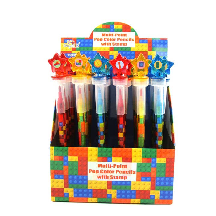 Brick Stackable Crayon with Stamper Topper for wholesale by Tiny Mills