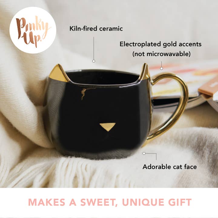Pinky Up - Wholesale Coffee Mug - Chloe™ Ceramic Mug Cat Paws and Reflect in Black and Gold4