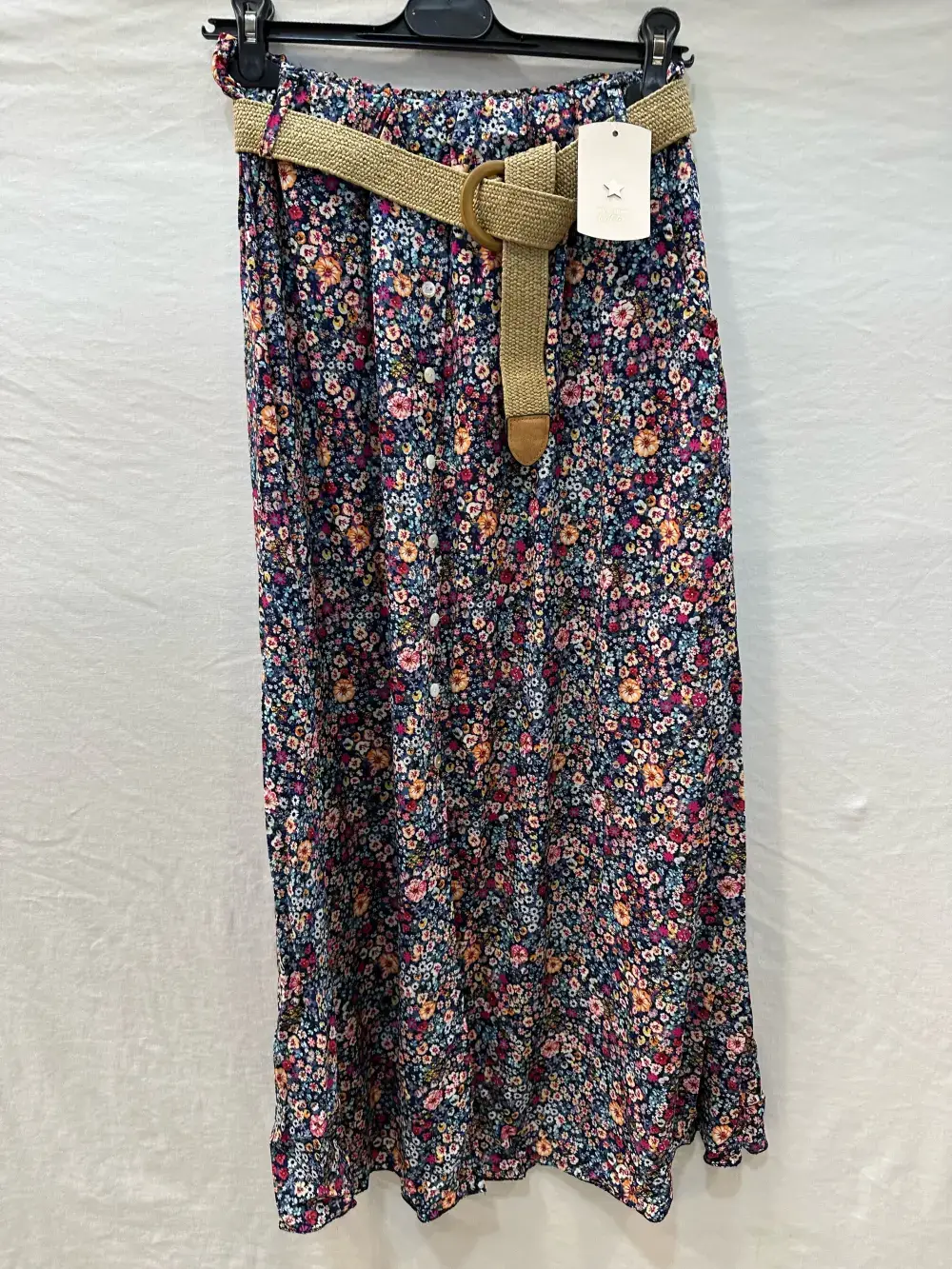 Mimi & Gogo - Wholesale Skirt - Women's - Floral Buttoned Long Skirt with Belt @3995_JuBoutCeinture12