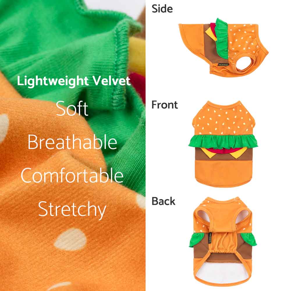 Orange Hamburger Dog Costume for wholesale on Faire4