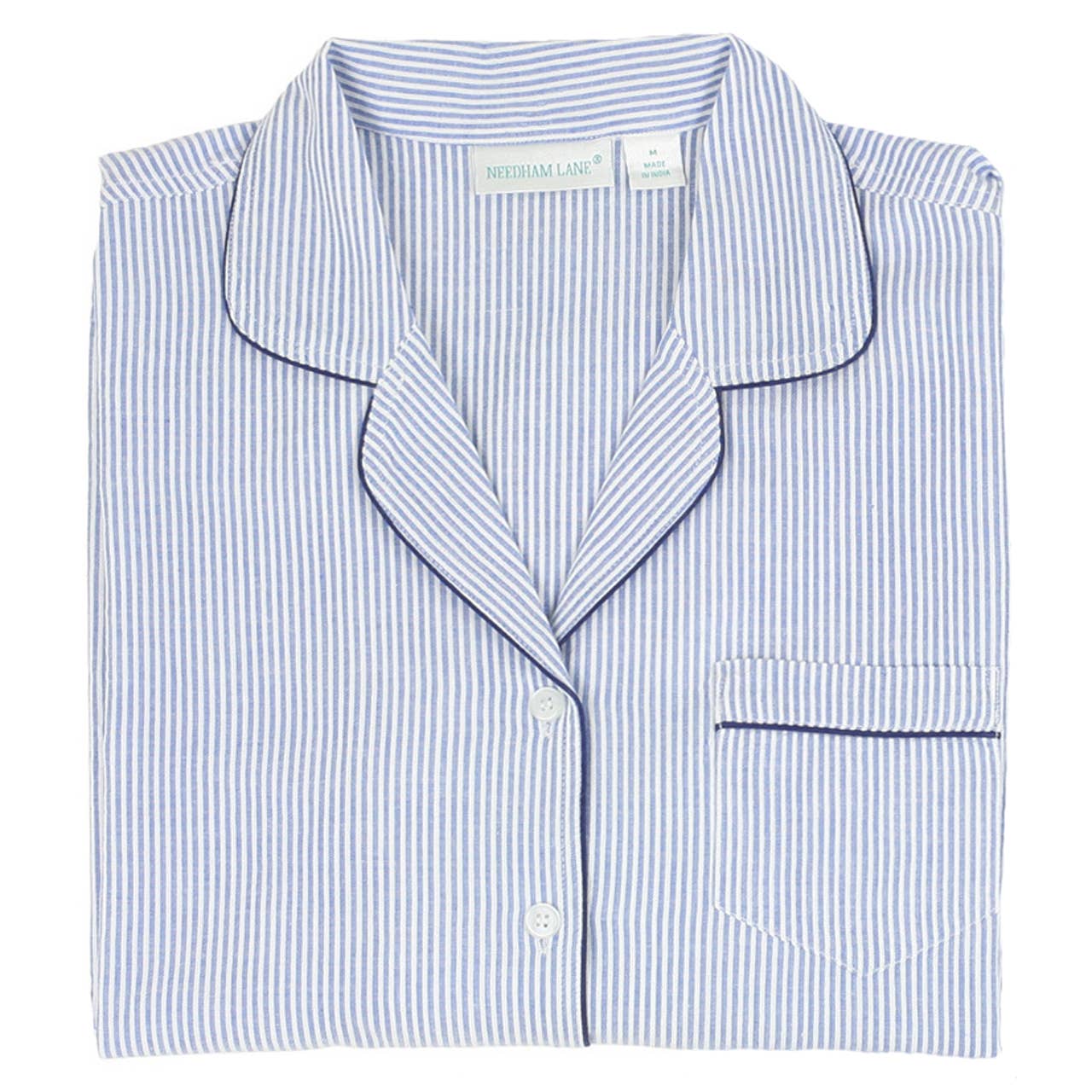 Needham Lane - Wholesale Sleepwear Set - Women's - Blue Seersucker-Navy Long Sleeve Pajamas2