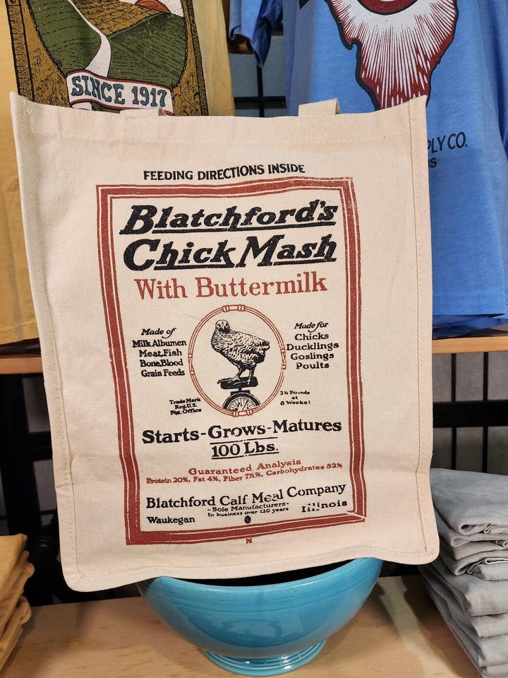 Vintage Seed Bag Design; "Blatchford's Chick Mash Waukegan, Illinois" Farmer's Market Tote, Natural for wholesale by Seed House Prints