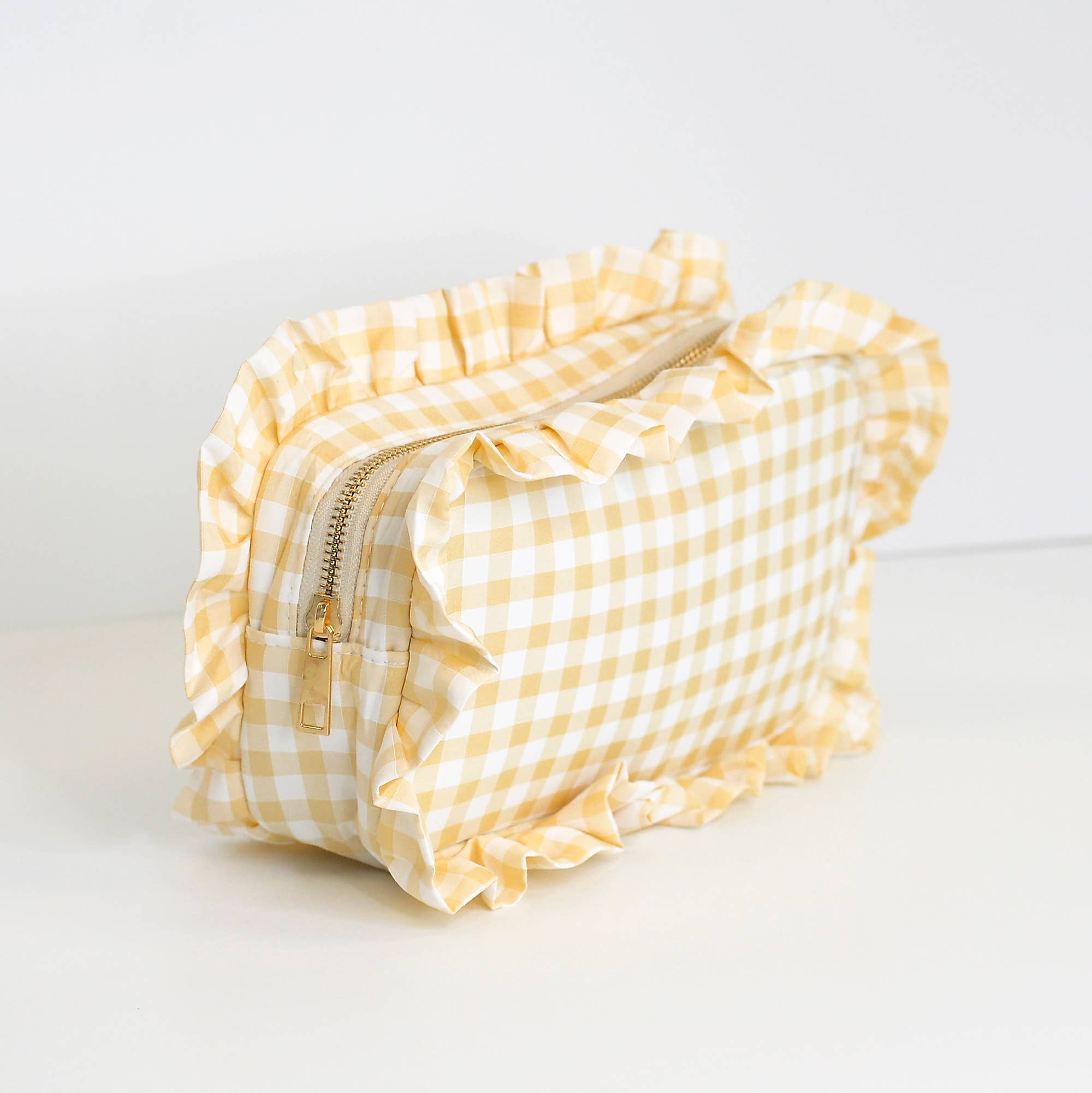 Mugsby - Wholesale Makeup/Cosmetic Bag - Gingham Ruffle Zipper Pouch Embroidery Friendly Cosmetic Bag24