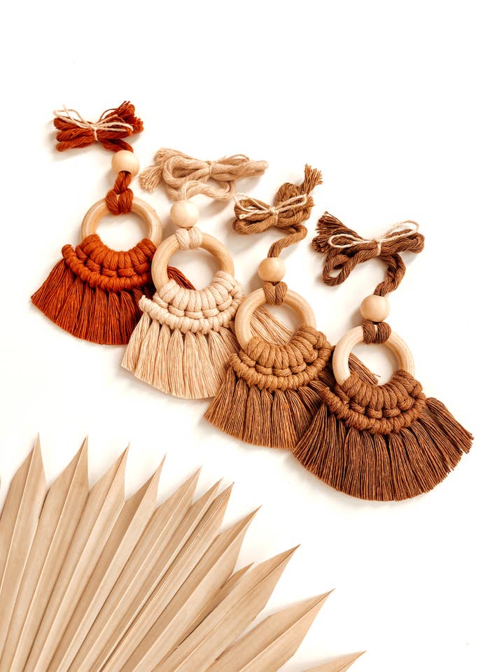 Macrame Car Charm Diffuser | Rear View Mirror Hanger for wholesale by Meraki The Studio Co.