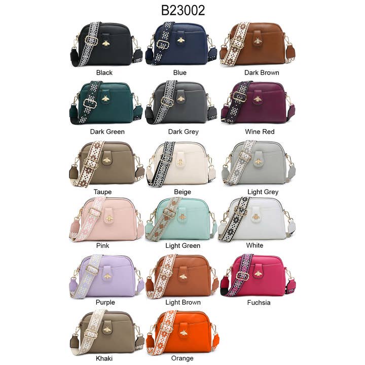 Papaya Fashion Ltd - Wholesale Crossbody bag – Women's - B23002 Bee Cross Body Handbag with double zip top sections21