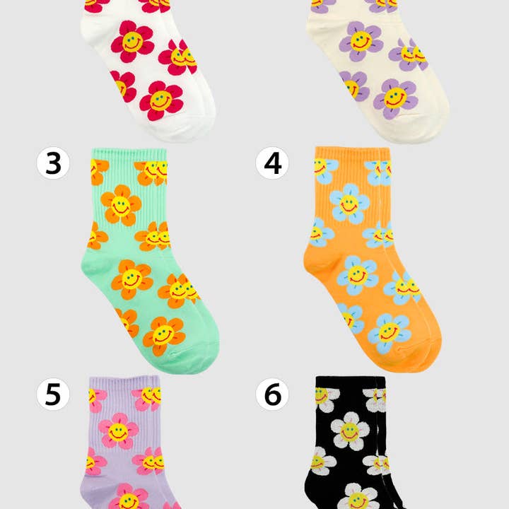7DAYSSOCKS - Wholesale Socks - Women's - Women's Crew Smile Flower Socks6