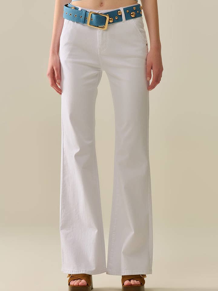 Comfortabele witte stretch broek met wijde pijpen voor wholesale door Q2—All Orders:Free Duties for the US,UK,and Canada