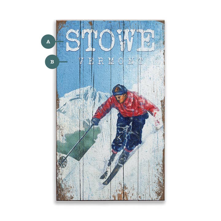 Ski Stowe Vermont - Wood & Metal Wall Art for wholesale by Old Wood Signs