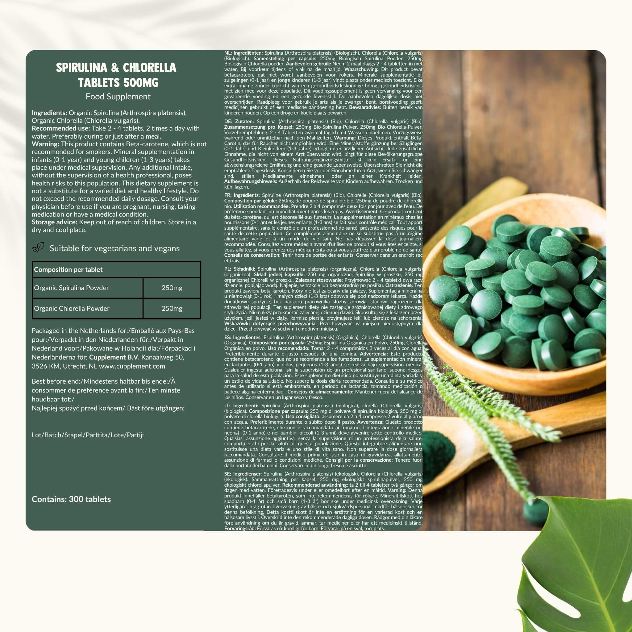 Cupplement b.v. - Wholesale Oral Supplement/Vitamin - Spirulina Chlorella Tablets 500 mg Organic  300 Tablets7