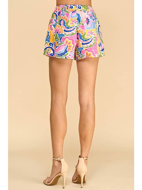Multi Colored CP10101-Abstract Print Elastic Waistband Shorts for wholesale on Faire