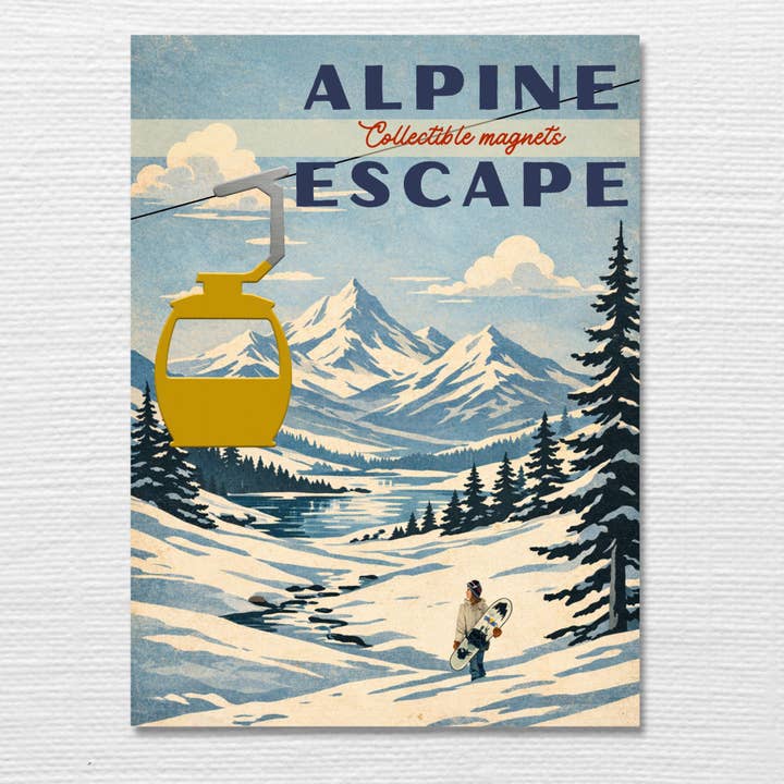 Mountain Gondola Magnet — Alpine Escape Snowboarder for wholesale by Authenticaa