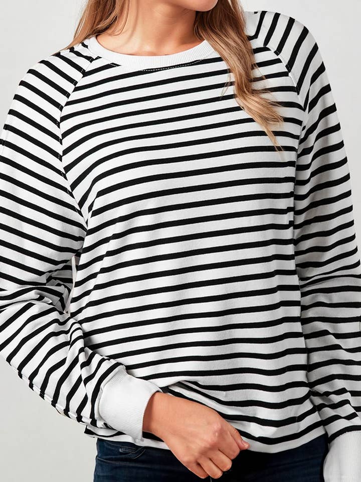 Stripe Long Sleeve Side Slits Loose Sweatshirt (S-XL) for wholesale by 66DISCO