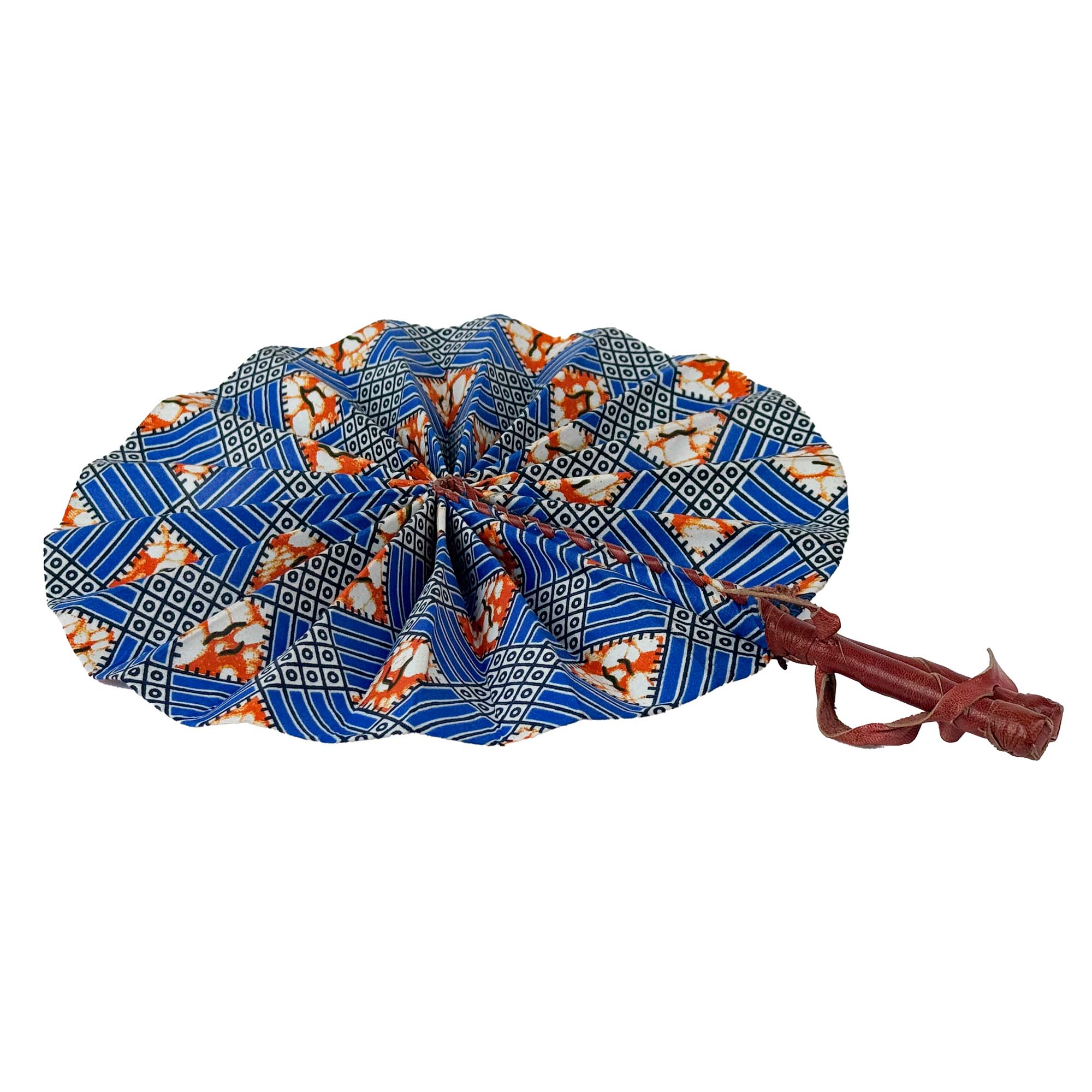 Global Crafts - Wholesale Handheld Folding Fan - Kenya Bright Kitenge Fan with Leather Handle5