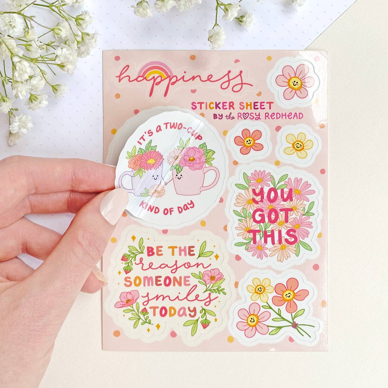 Cute Happiness Waterproof Sticker Sheet for wholesale by The Rosy Redhead