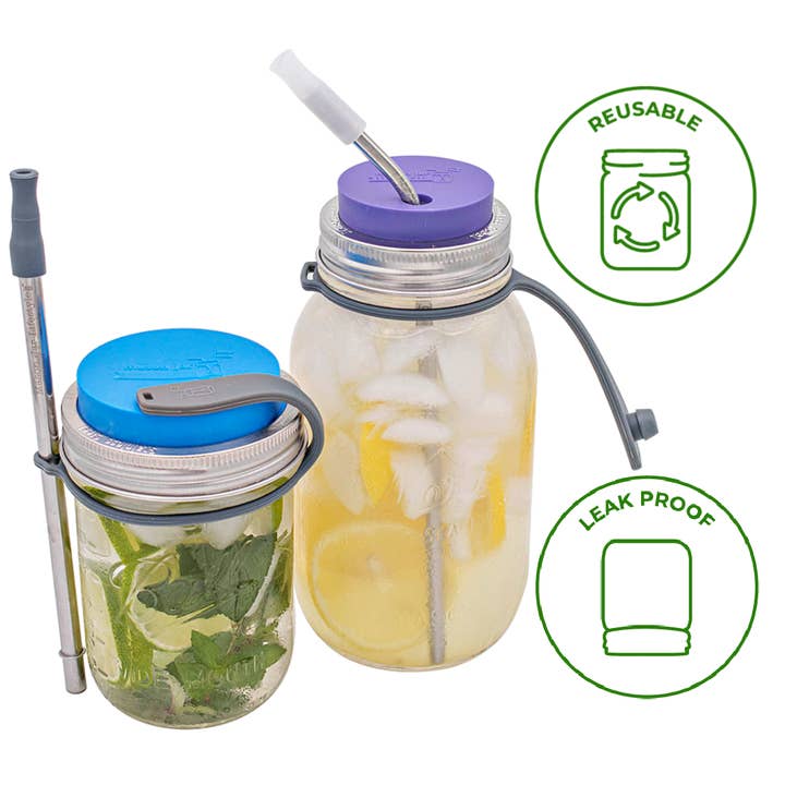 Mason Jar Lifestyle - Wholesale Drink Lids - Silicone Straw Hole Tumbler Lid Plug/Stopper w/ Straw Strap
