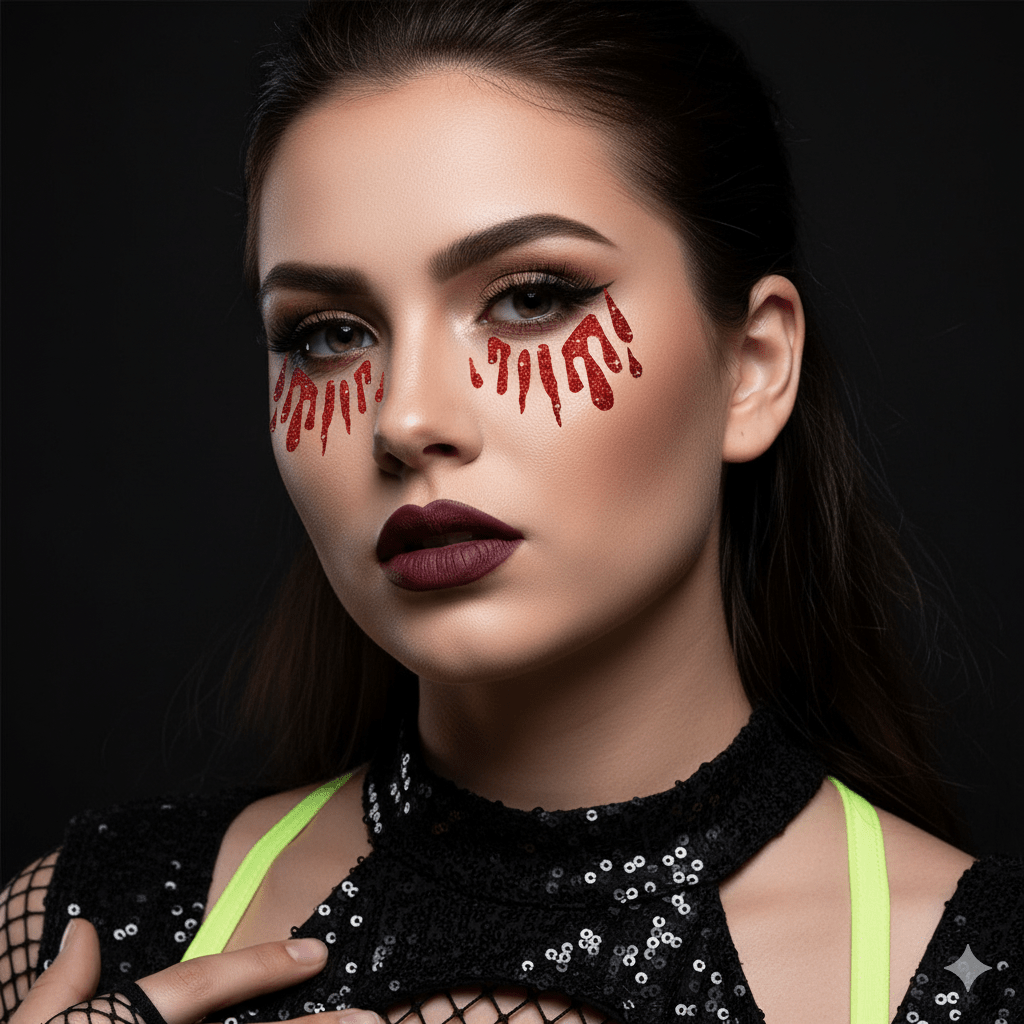 Red Bloody Awesome Glitter Tears Face Sticker for wholesale on Faire1